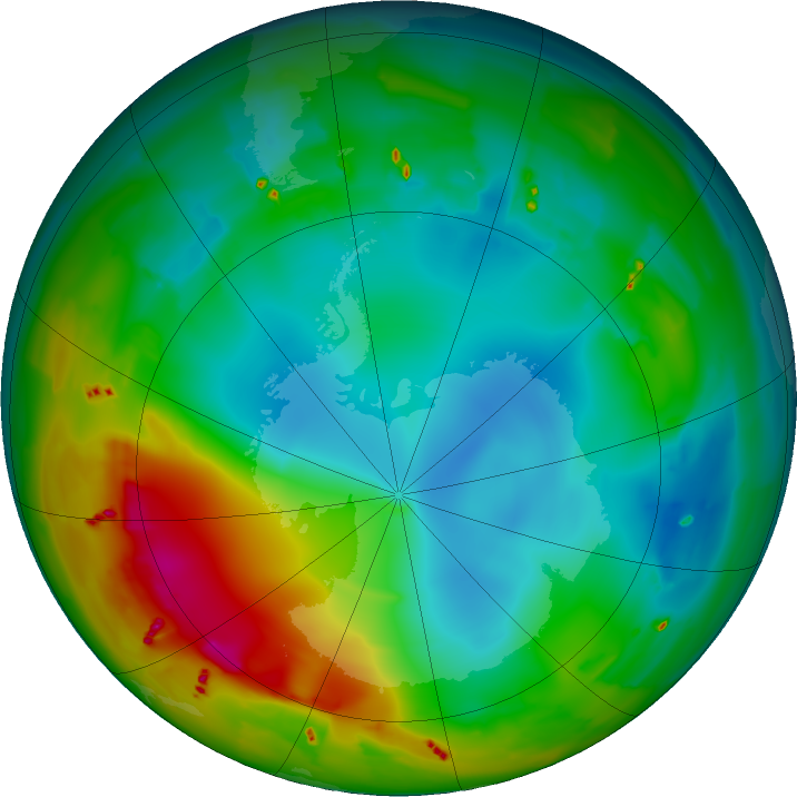 Antarctic ozone map for 21 July 2011